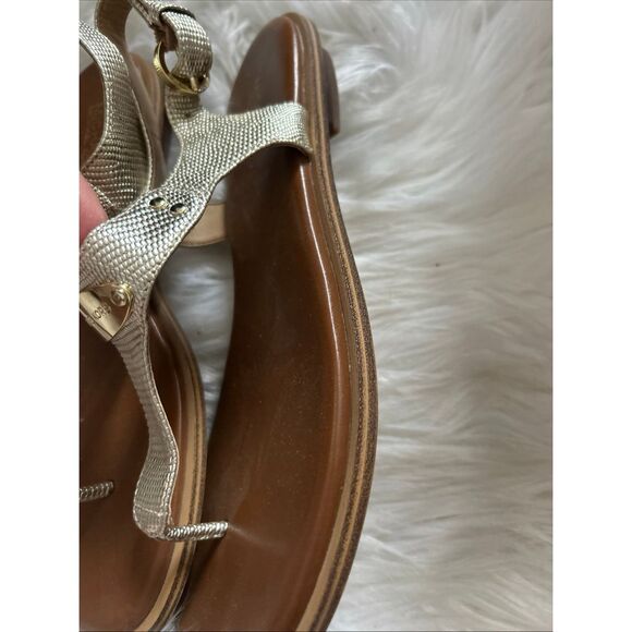 MICHAEL MICHAEL KORS Leather Gold Women's MK Plate Flat gladiator  Sandals Size - Picture 2 of 8